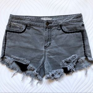 Free People Gray Distressed Denim Shorts
